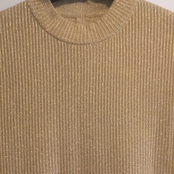 St John Gold Metallic Lurex Shimmer Short Sleeve Sweater Top Large - Picture 3 of 13
